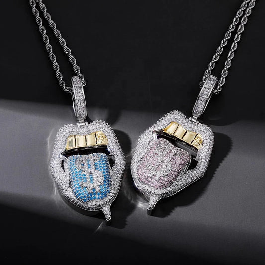 S&S New High Quality Copper Bling Iced Out Cubic Zirconia Lips Pendant Necklaces Charms Colors Stone Hip Hop Designer Charms Pendant