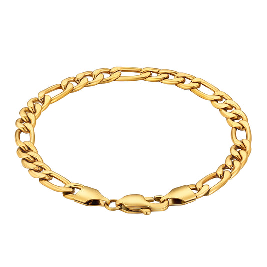 BiG-BOSS 5mm 3mm Women Simple Cuban Link Chain Men Jewelry Classic 18K Real Gold Plated 316L Stainless Steel Figaro Rope Bracelet