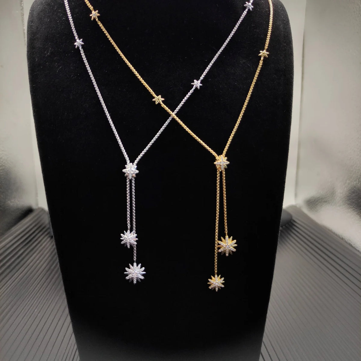 DY High-Quality Silver-Plated Star and Diamond Necklace. Gold-Plated Diamond Necklace. Jewelry Wholesale.