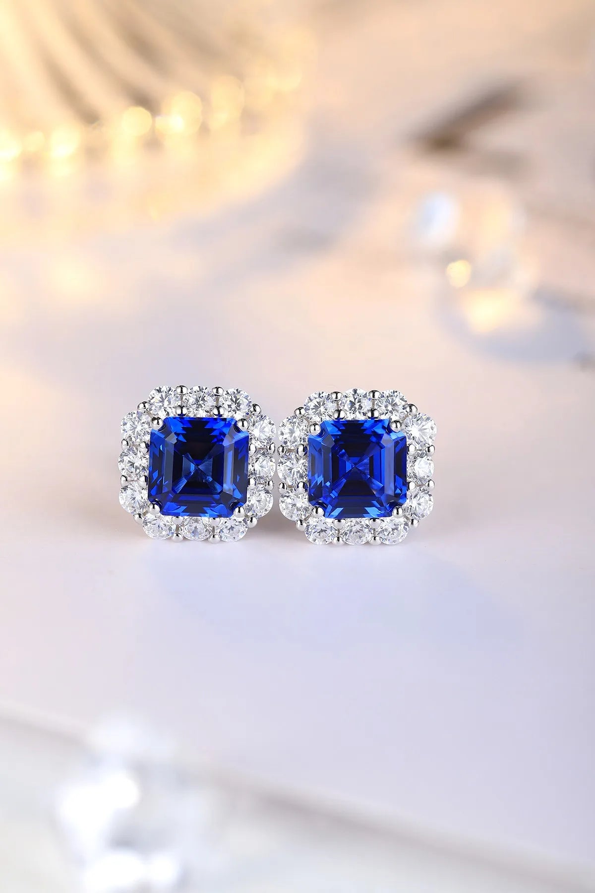 Gemfiori High Quality S925 Lab Grown Sapphire Asscher Cut Earring Stud Dainty Gemstone Stud Earrings for Women Daily Wear Gift