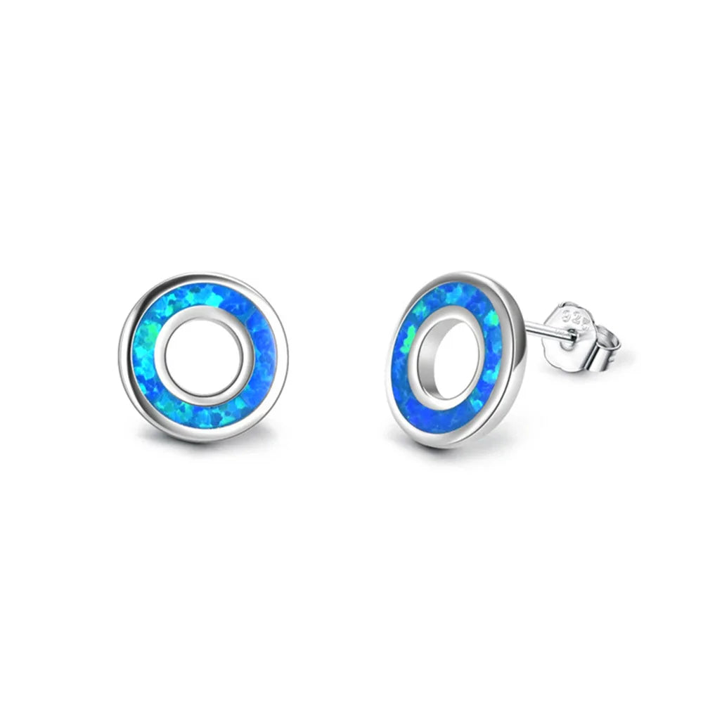 Hawaiian Style Blue Opal Geometric Stud Brass Silver Plated Bohemian Christian Women's Jewelry-TikTok Instagram Top Seller