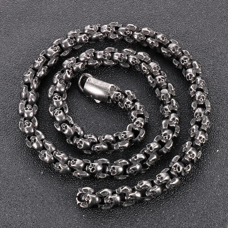 REBEL Men 650mm Punk Gold/Silver/Black Stainless Steel Skull Links Necklace