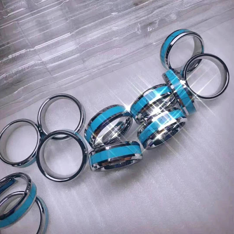 Wholesale Fine Designer Waterproof Natural Stone Turquoise Jewelry 8mm Wedding Bands Tungsten Carbide Rings for Men Male