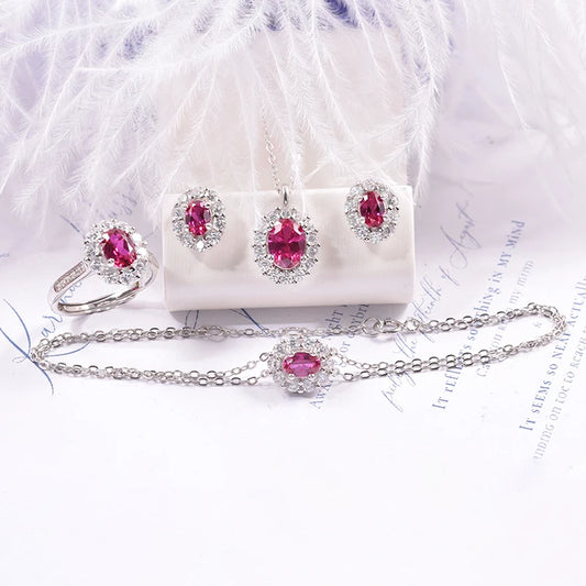 S&S 925 Silver Lab-Grown Ruby Jewellery | 18K White Gold Plated | Ring, Earrings, Pendant, Bracelet or Full Set