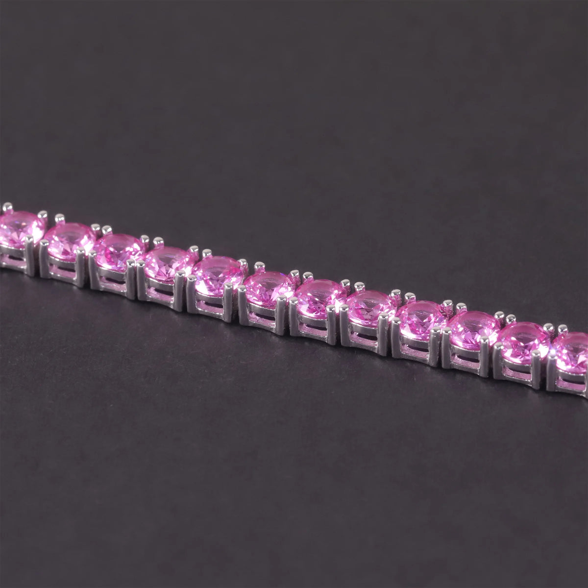 Gemfiori Women High Quality Color Gemstone Bracelet Round Brilliant Cut 4MM Lab Grown Dark Pink Sapphire S925 Silver Tennis Bracelet