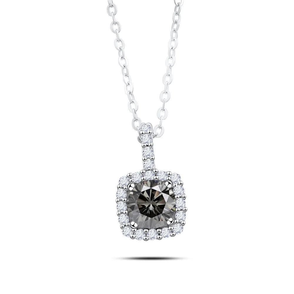 Factory 925 Sterling Silver Square Bezel Set Round Cut 1ct VVS GRA Colored Moissanite Jewelry Trendy Women Necklace Jewellry