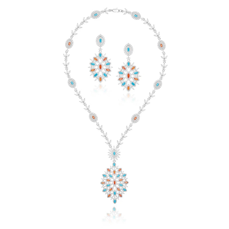 What Are You Still Looking for Premium Jewelry Necklace Earring Set Women's Long Color Sweater Chain
