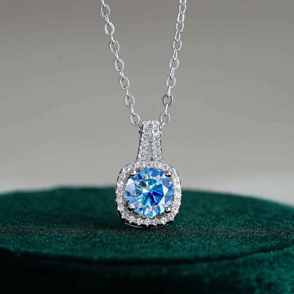 Fine Jewelry 925 Silver Square Bezel Set Round Cut 1CT 2CT VVS GRA Certified Colorful Moissanite Diamond Pendant Necklaces Women