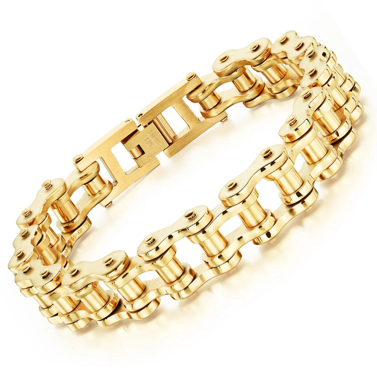 REBEL Export Hip Hop Stainless Steel Bike Chain Bracelet Adjustable Waterproof Gift Ready Men Jewelry Accessory