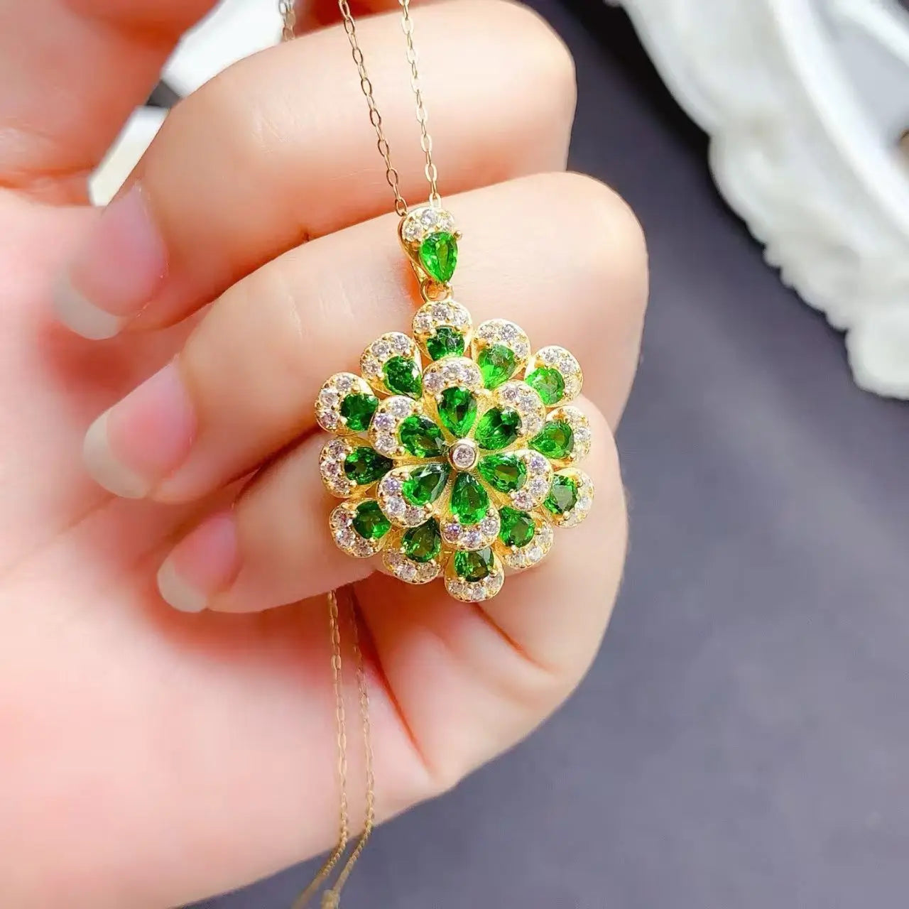 Luxury Jewelry Fashion Pure Silver 925 Natural Diopside Engagement Wedding Party Gift  Gold-plated Women's Jewelry