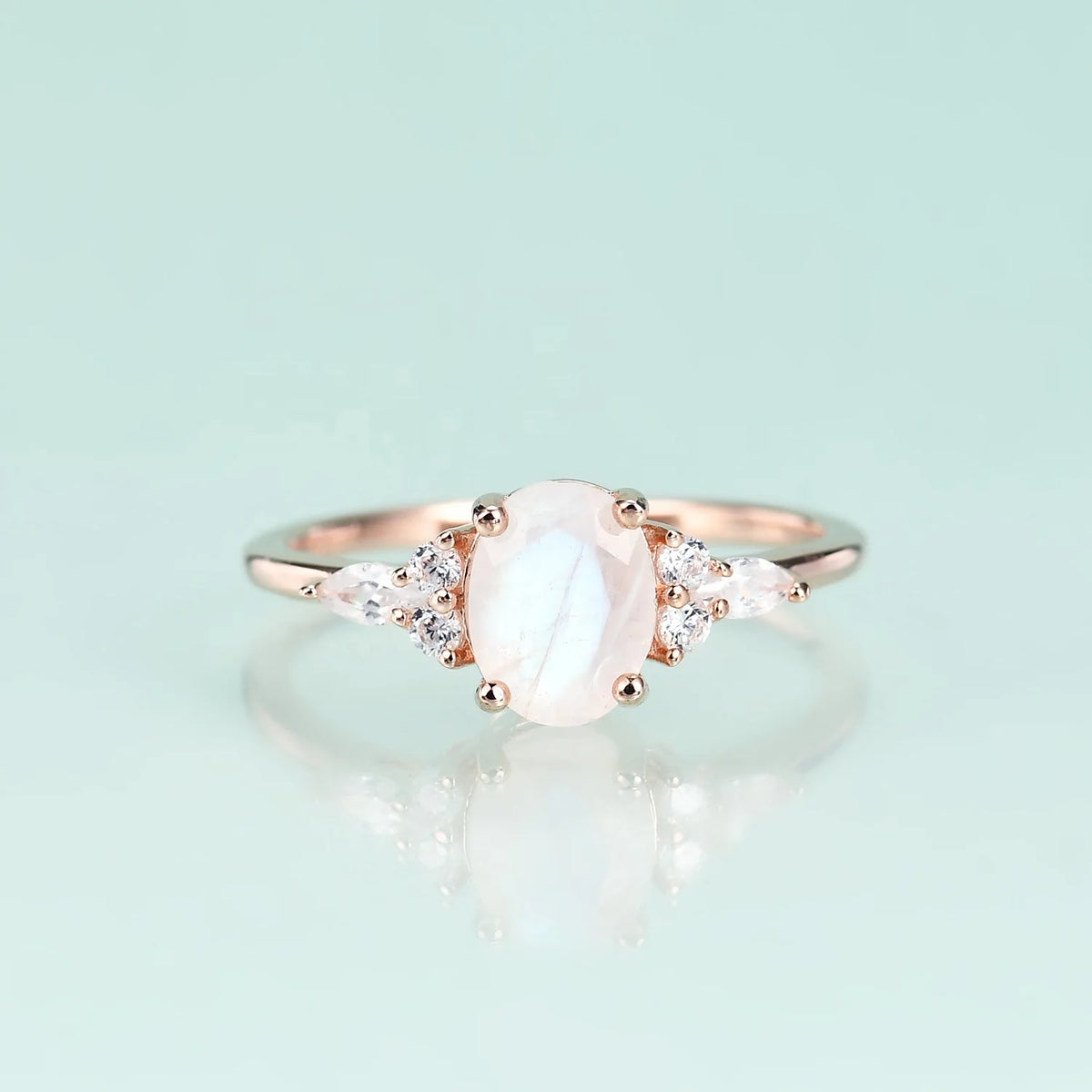 Gemfiori Abiding Fine Jewelry Delicate Fashion Rainbow Milky Moonstone Gemstone Ring Jewelry for Women