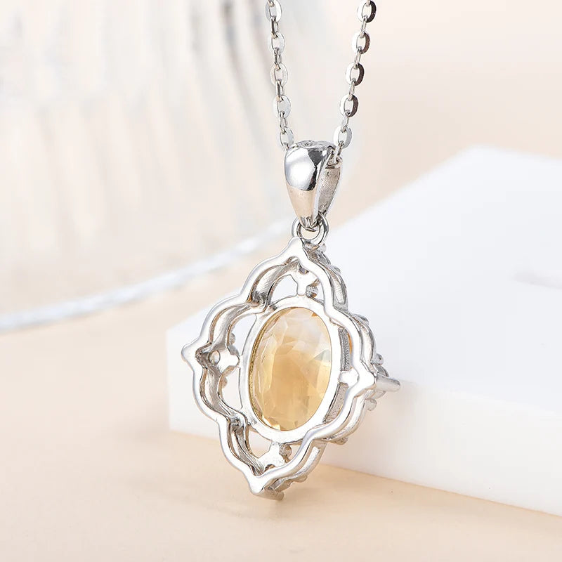Gioiellieri Fine Jewelry Rhodium Plated 925 Silver Pendant Necklace for Women with Natural Citrine
