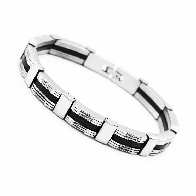 Korean Style Silicone Wristbands 316l Premium Stainless Steel Jewelry. Bangles Chain Hand Bracelet for Men ALN26031490