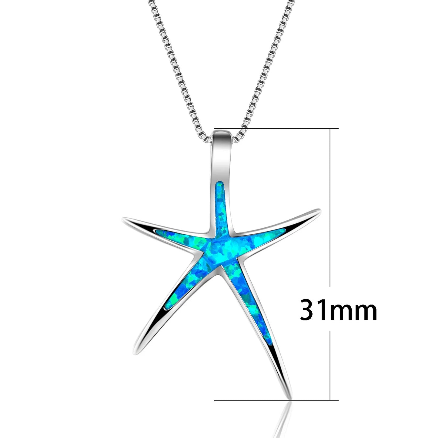Minimalist Blue Opal Starfish Pendant Necklace - Summer Essential For Women