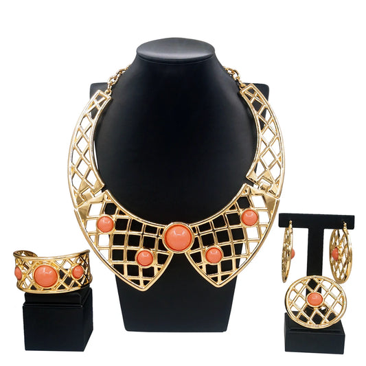 Zhuerrui Hot Sale Dubai Jewelry Sets Brazilian 18k Gold Plated Jewelry Sets Polished Glossy Craft Fashion Jewelry Sets H00611