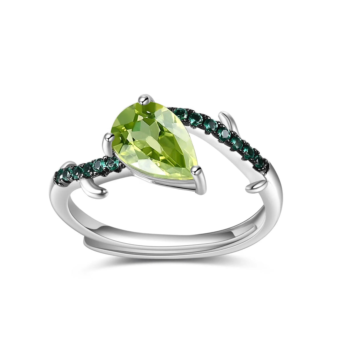 ArtistA Abiding Custom Green Natural Gemstone Ring Collection 925 Silver Natural Peridot Rings with Regular Open 2 Tone Design