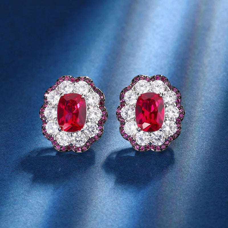 Gemfiori New Product Temperament Korean Luxury Group Set with Zircon Pomegranate Red Pendant Earrings Adjustable Ring Fashionable Set
