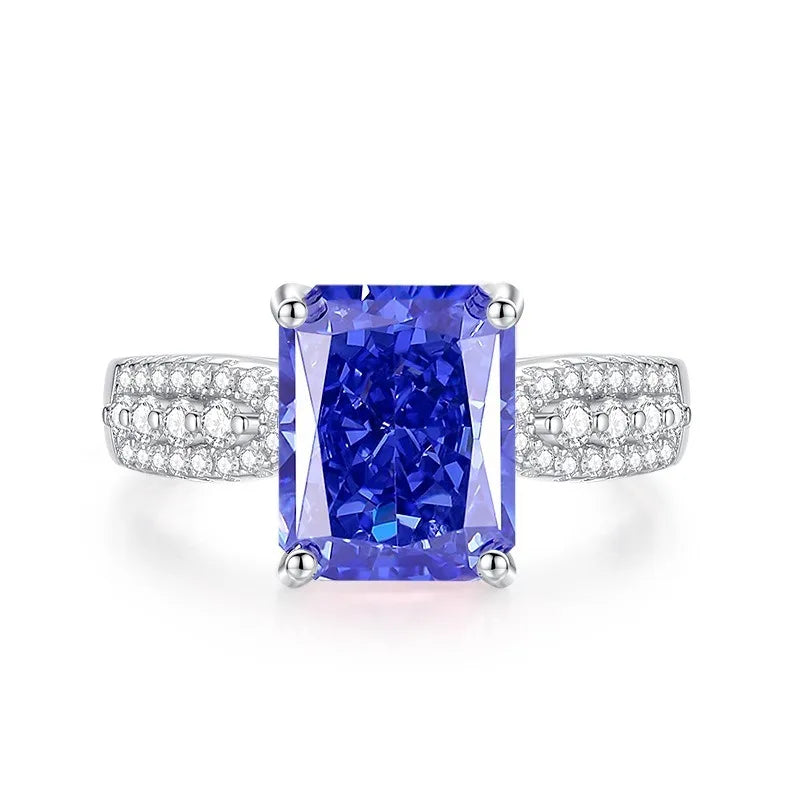 Factory Direct Women 925 Sterling Silver Sapphire Iced Out Blue 5A 8A Zirconia Ring Engagement Wedding Ring Jewelry Manufacturer