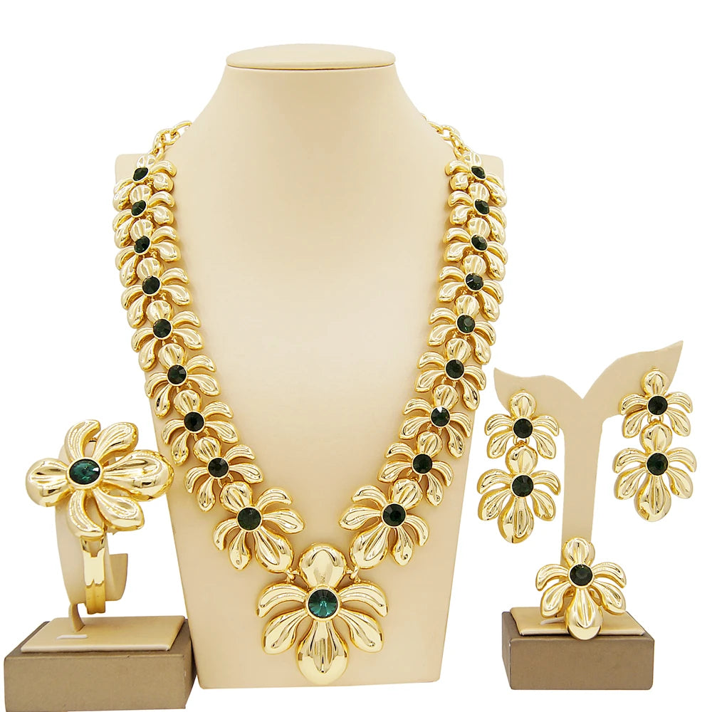Zhuerrui 18k Pleated Personalized Necklace Bracelet Earrings Ring Jewelry Sets Italian Gold Plated Women's Jewelry Set H00483