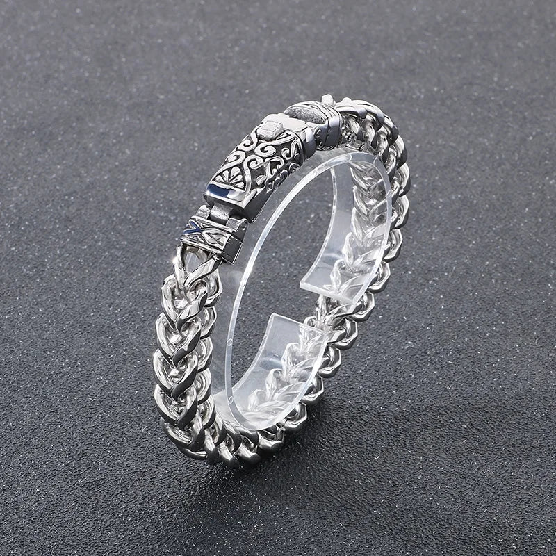 KALEN Gothic Patterns Fine Jewelry Fashion Bracelets Men Stainless Steel Herringbone Links Bracelet Bangle