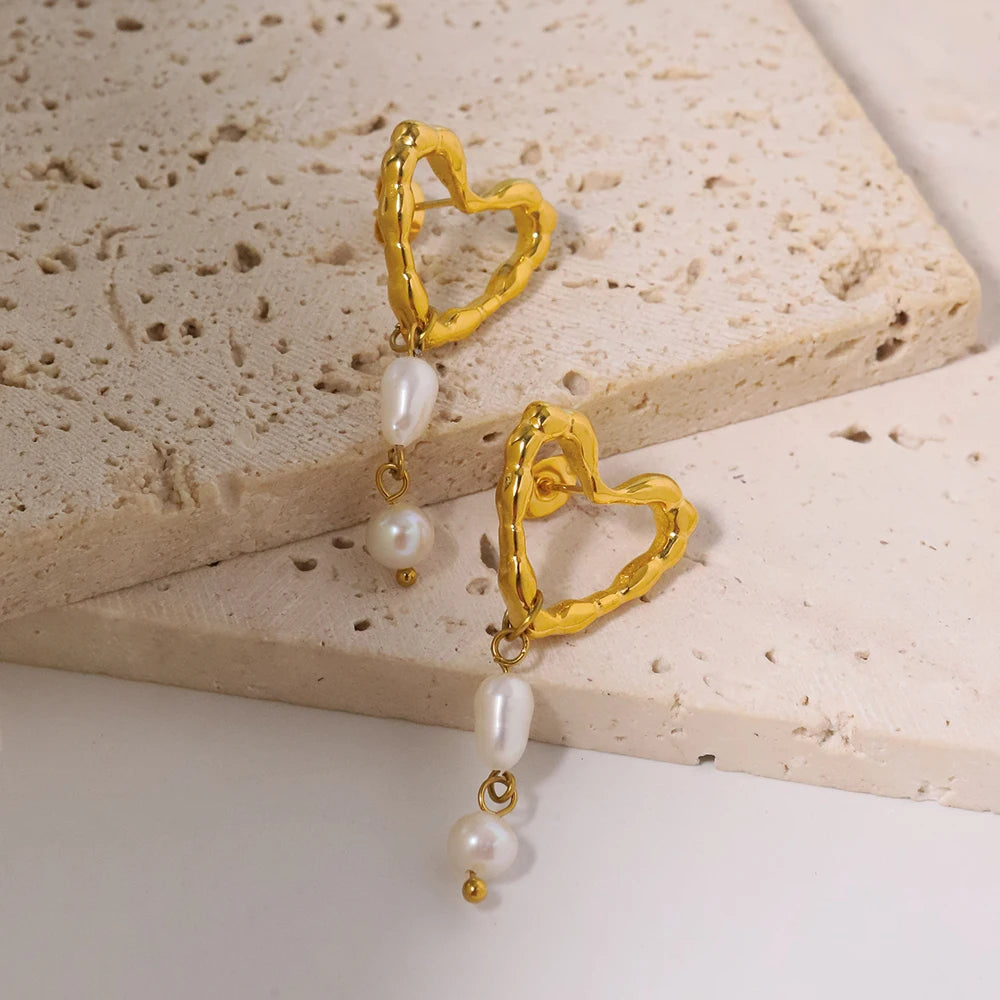 Vintage Stainless Steel Love Pearl Earrings18K Gold Plated Drop Earrings Drop Earrings Jewelry Women Exquisite Wedding Gift
