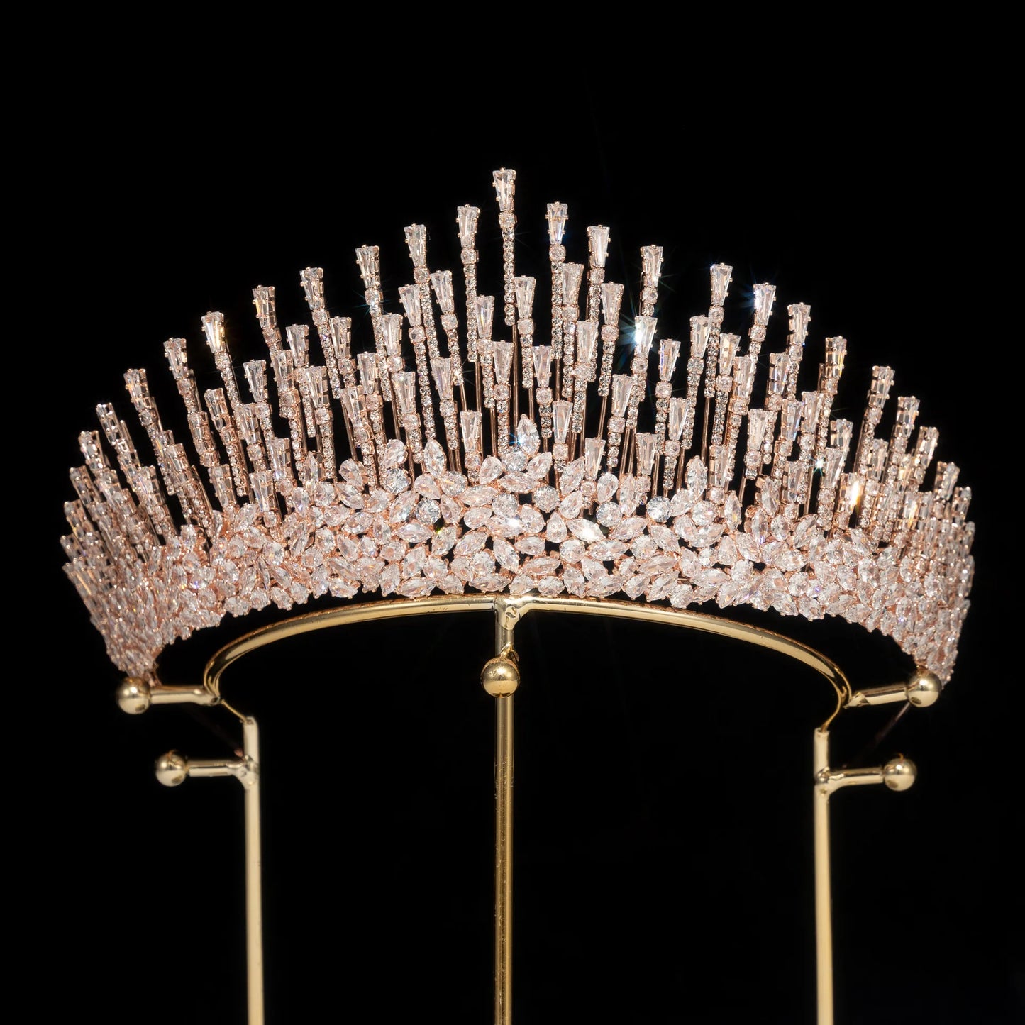 Modern Sunburst Spiked Crystal Tiara for Women Luxury Fringed Zircon Bridal Crown for Wedding Peaked Pageant Crown Tiara