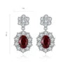 Gemfiori Vintage 3PCS/Set Rhodium Plated Lab Grown Ruby Bridal Ring Necklace Earrings Wedding Anniversary Sets for Engagement Party