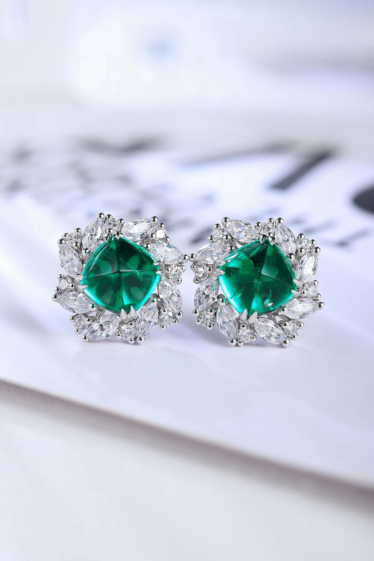 Gemfiori Anster High Quality S925 Lab Grown Emerald Earring Stud Dainty Gemstone Stud Earrings for Women Daily Wear Gift