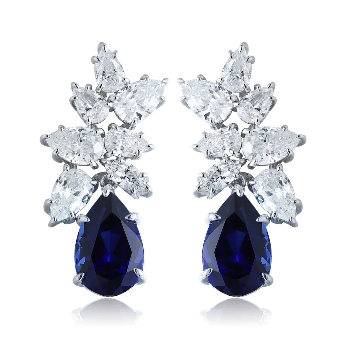 Gemfiori Customized Vintage 925 Silver Drop Pendant Earrings Lab Grown Gemstone Rhodium Plated Luxury Engagement Wedding Jewelry for Gift