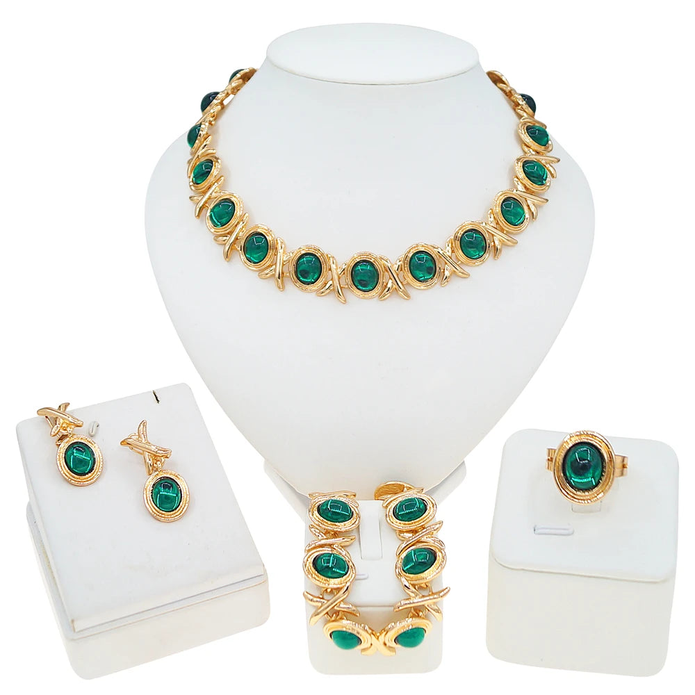 Zhuerrui Classic and Fashionable XO Women's Jewelry Set, High-end Emerald, Elegant and Romantic African Couple JewelryX0305