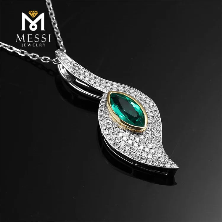Messi Jewelry Luxury Emerald Gemstone Pendant 14k 18k White Gold  Fashion Necklace Gift Synthetic Wholesale