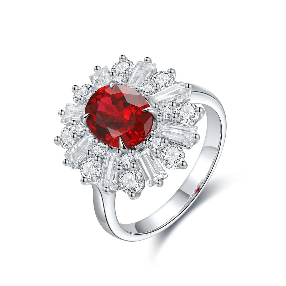 Gemfiori Anster Lab Created Ruby Women Ring S925 Sterling Silver Lab Made Diamonds and Ring