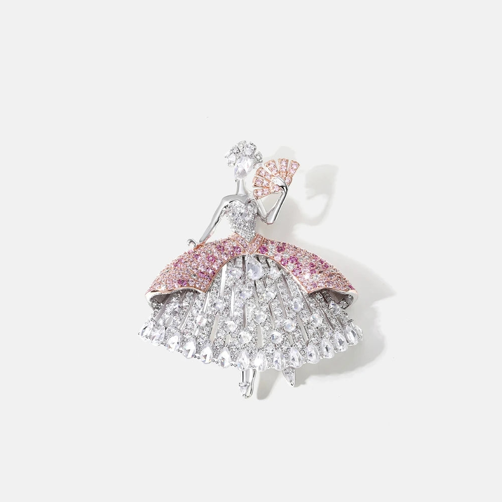 MUSHAN Jewelry Factory S925 Sterling Silver Dancing Girl Brooch Party Wedding Gift Light Luxury Electroplated Real Gold High