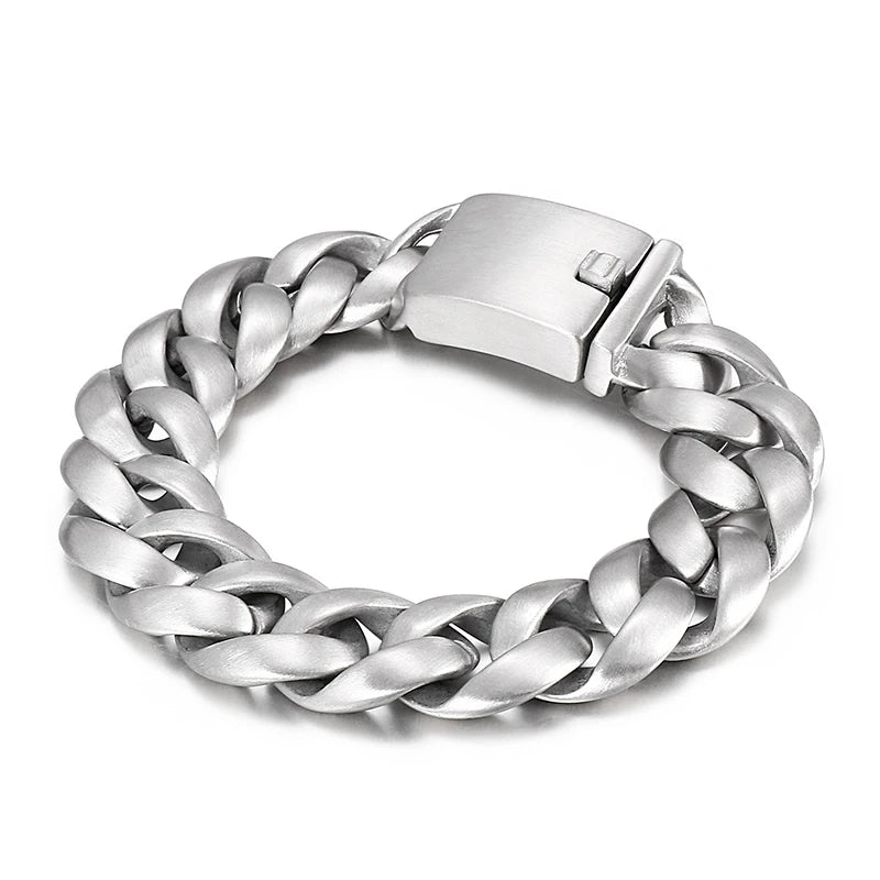 REBEL Polished/Matte Fine Jewelry Fashion Bracelets Men Stainless Steel Snake Skin Cuban Links Bracelet Bangle