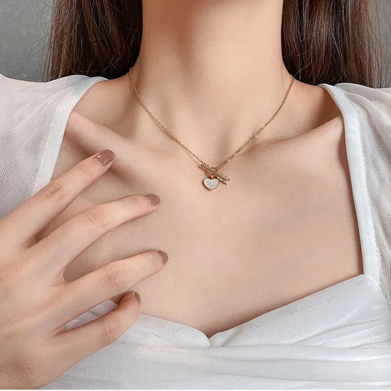 Heart-Piercing Niche Trendy Romantic Zinc Alloy Bamboo Necklace Cool-Girl Style Minimalist Elegant Geometric Heart Choker