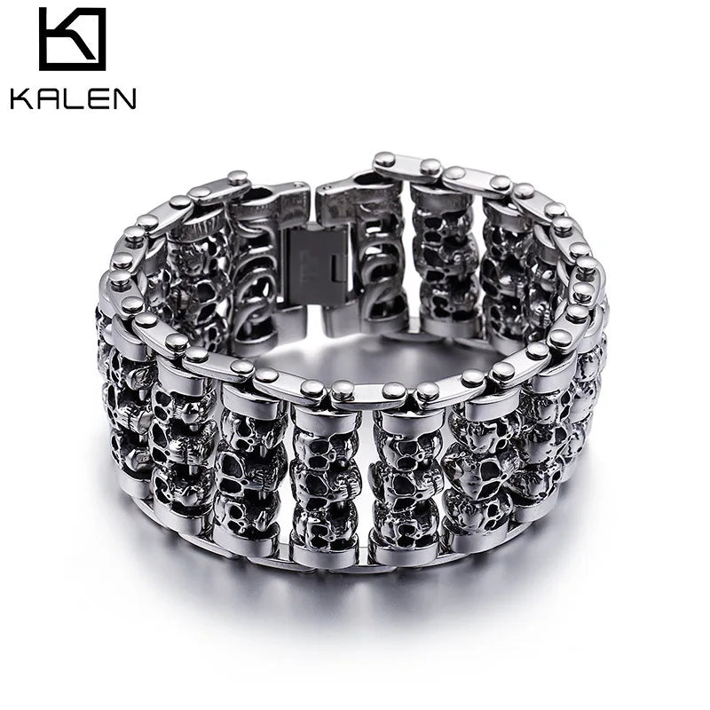 Wholesale New KALEN Men's Titanium Steel Skull Punk Charm Bracelet Trendy Fashion Accessories Personality Jewelry for