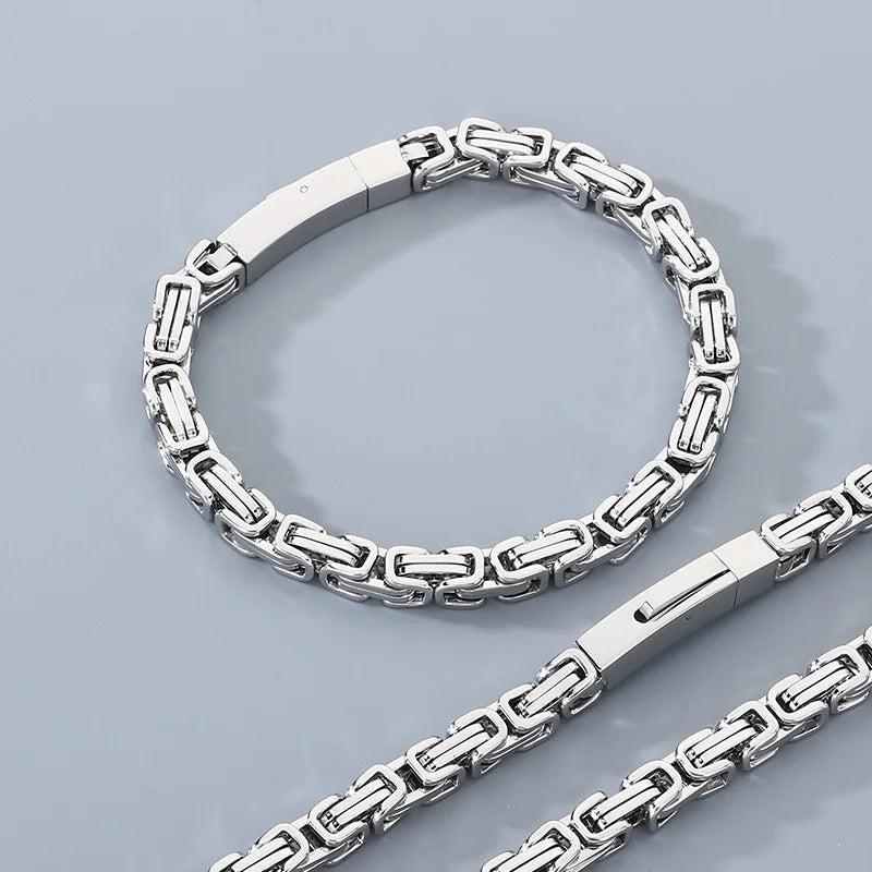 REBEL European American Unique Punk Trendy Vacuum Plated Stainless Steel Imperial Chain Magnetic Buckle Men's Bracelet Set