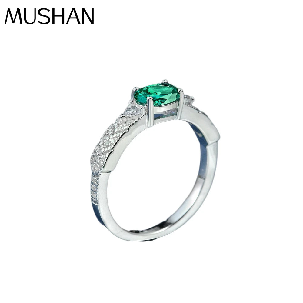 MuShan Jewelry Factory New Egg Shaped 5*7 Simple 1 Carat Red Blue and Green Gemstone 10 European and American Light Luxury Ring