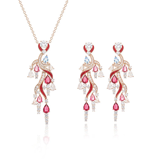 Interwoven Tassel Droplet Enamel Necklace Earring Set  Elegant and Exquisite Brass Gold-plated Daily Women's Accessories