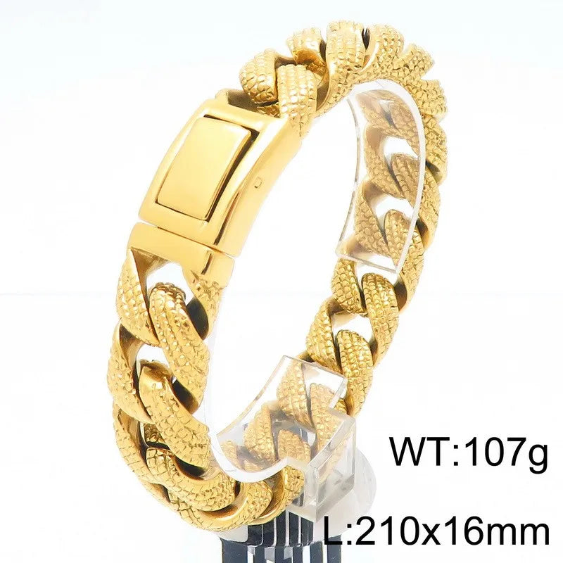 KALEN Gothic Fine Jewelry Fashion Bracelets Men Stainless Steel Tire Mark Cuban Links Bracelet Bangle