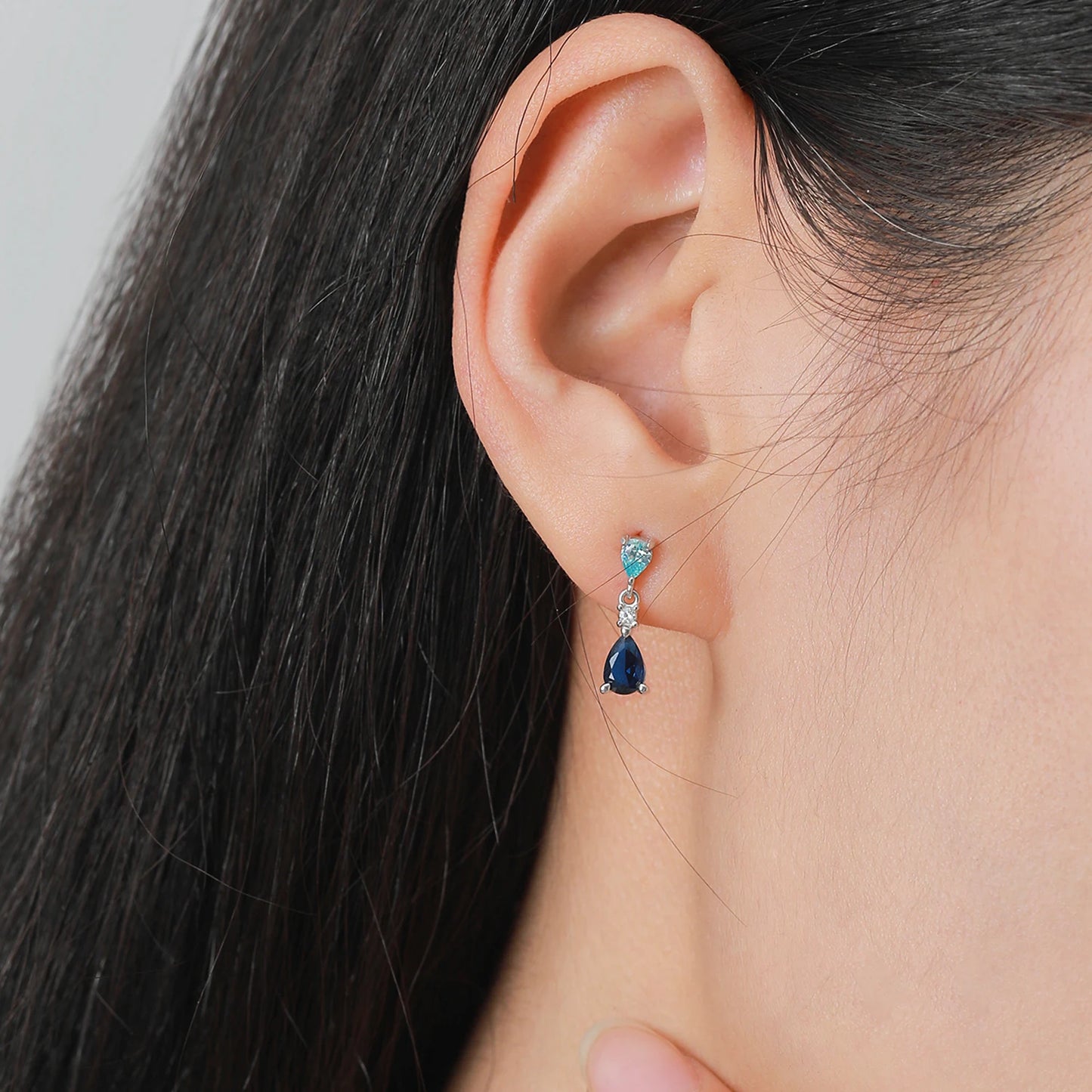 Ailmay 925 Sterling Silver Blue Series Droplet Shaped Zircon Pendant Necklace Earrings Set for Women Wedding Engagement Jewelry