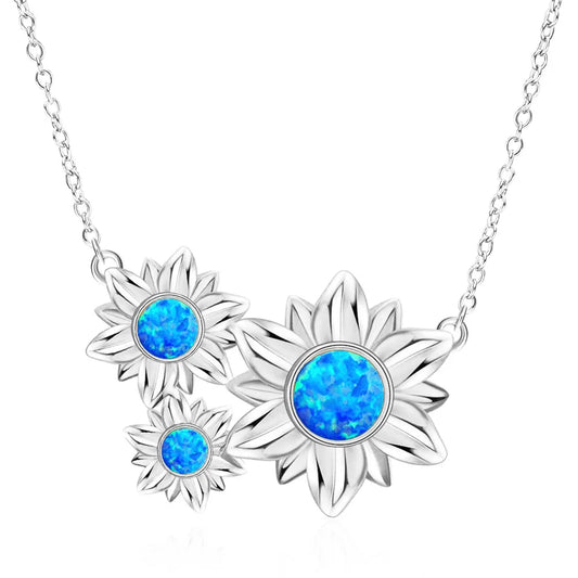 Aobao Christian Copper Link Chain Opal Sunflower Pendant Necklace Silver Plated Minimalist Women's Gift Jewelry Wholesale