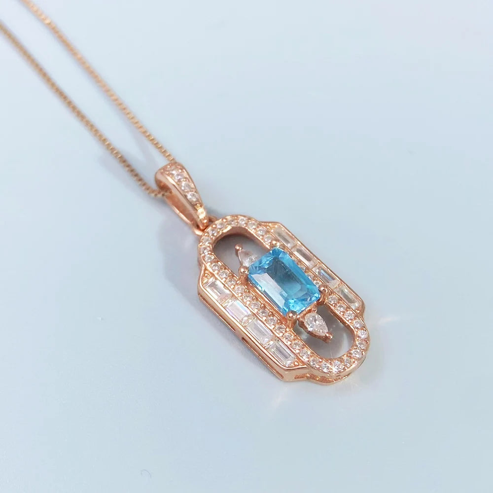 Gioiellieri Real Swiss Blue Topaz Pendant with 925 Sterling Silver for Women Natural Blue Gemstone December Birthstone Fine Jewelry Modern