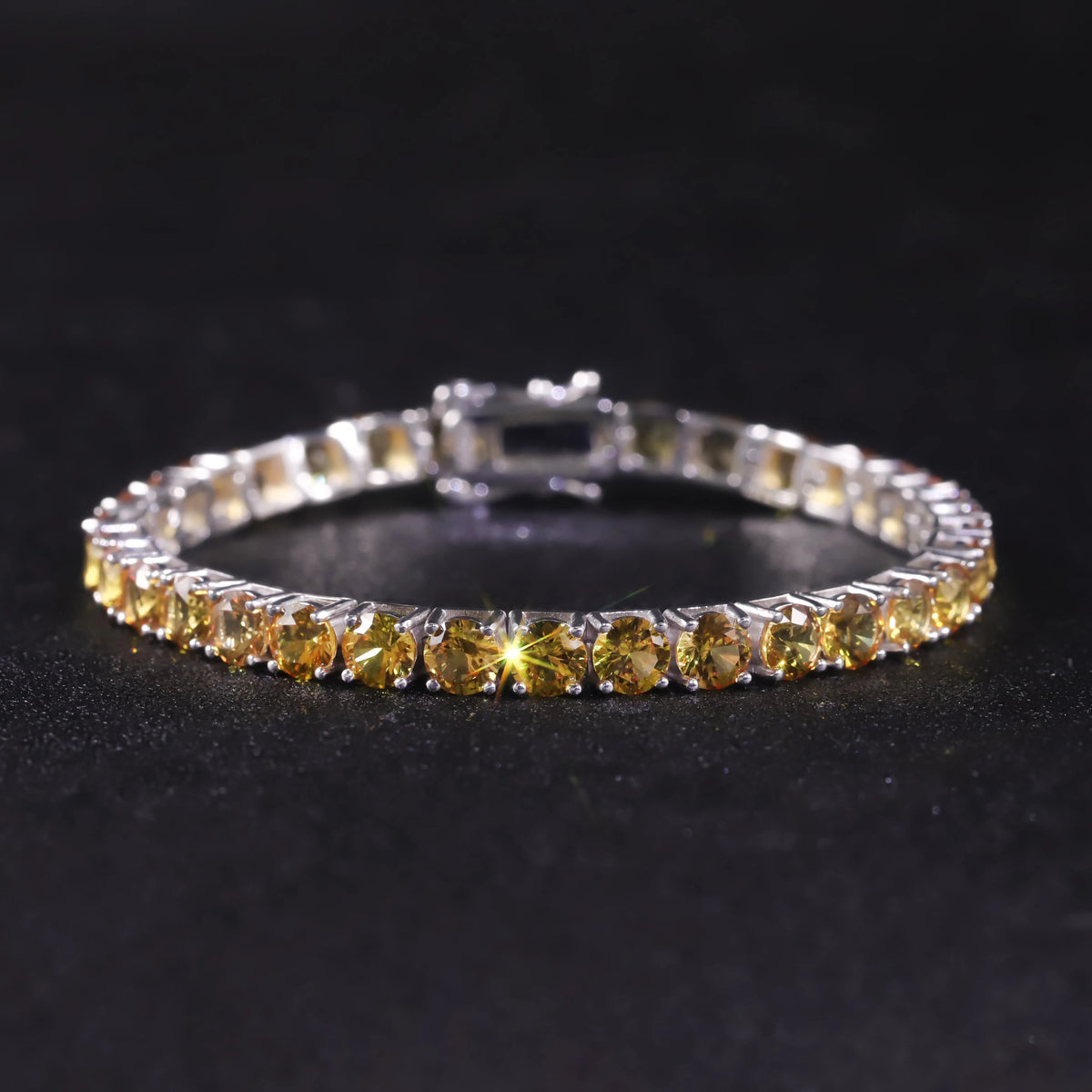 Gemfiori Abiding OEM ODM Sparkling 3MM 6.5IN 7.4G Medium Yellow Lab Grown Sapphire Gemstone S925 Silver Tennis Bracelet Price