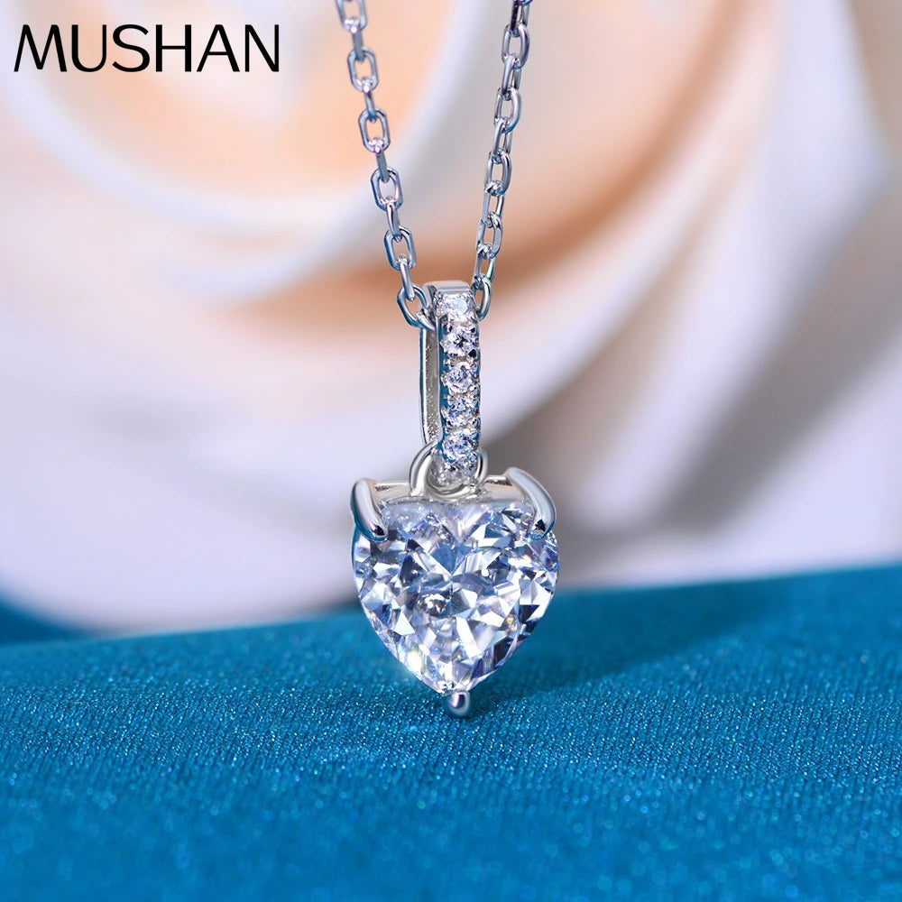 MUSHAN Jewelry Factory Heart Shaped 7*7925 Silver Pendant 1ct White Simple and Individual Women Necklace 40+5cm