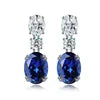 Gemfiori S925 Silver Oval Cut Lab Grown Sapphire Blue Color Gemstone Drop Earrings for Women
