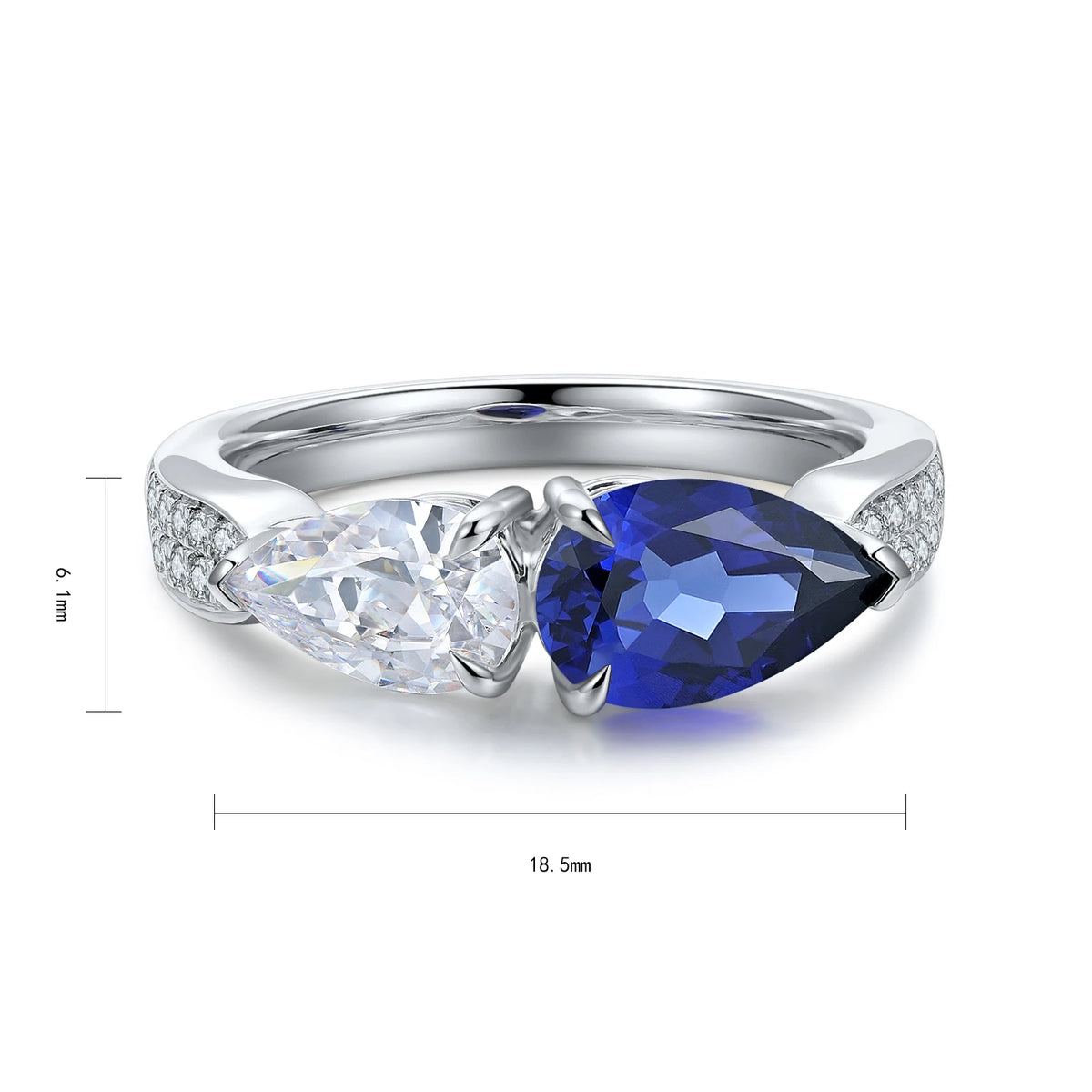 Gemfiori Fine Jewelry With Lab Created Sapphire Diamond Banding Classic Pear Design 925 Sterling Silver Women Rings