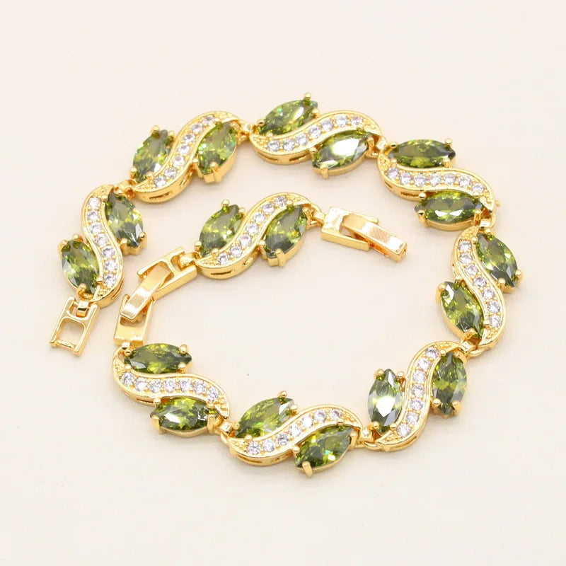 XOTICA Geometric Gold Jewelry Set for Women 18k Gold Plated Bracelet Earrings Necklace Pendant Ring for Engagement and Weddings