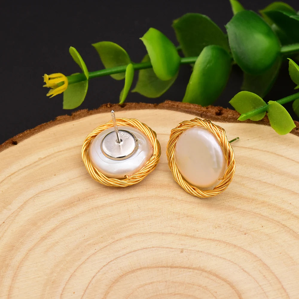 New Yiwu Jewelry Wholesale Natural Baroque Pearl for Women Flower Drop Earrings 18K Gold Plated Fashion Designer Jewelry