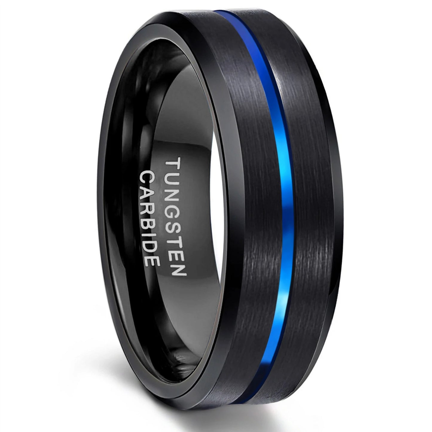 OAHLAN 8mm Black Gold Plated Tungsten Carbide Rings Blue Line Inlay Men Women Wedding Band Fashion Jewelry Customized Engraving